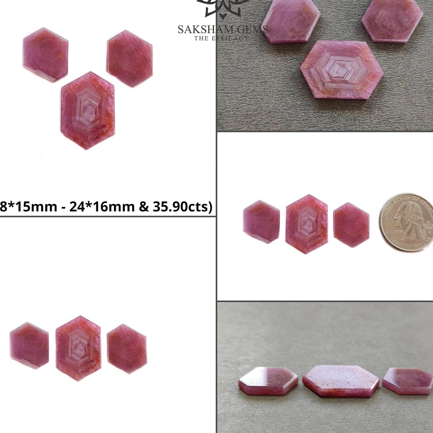 Rosemary Sheen SAPPHIRE Gemstone Flat Slices : Natural Untreated Unheated Pink Sapphire Hexagon Shape Set
