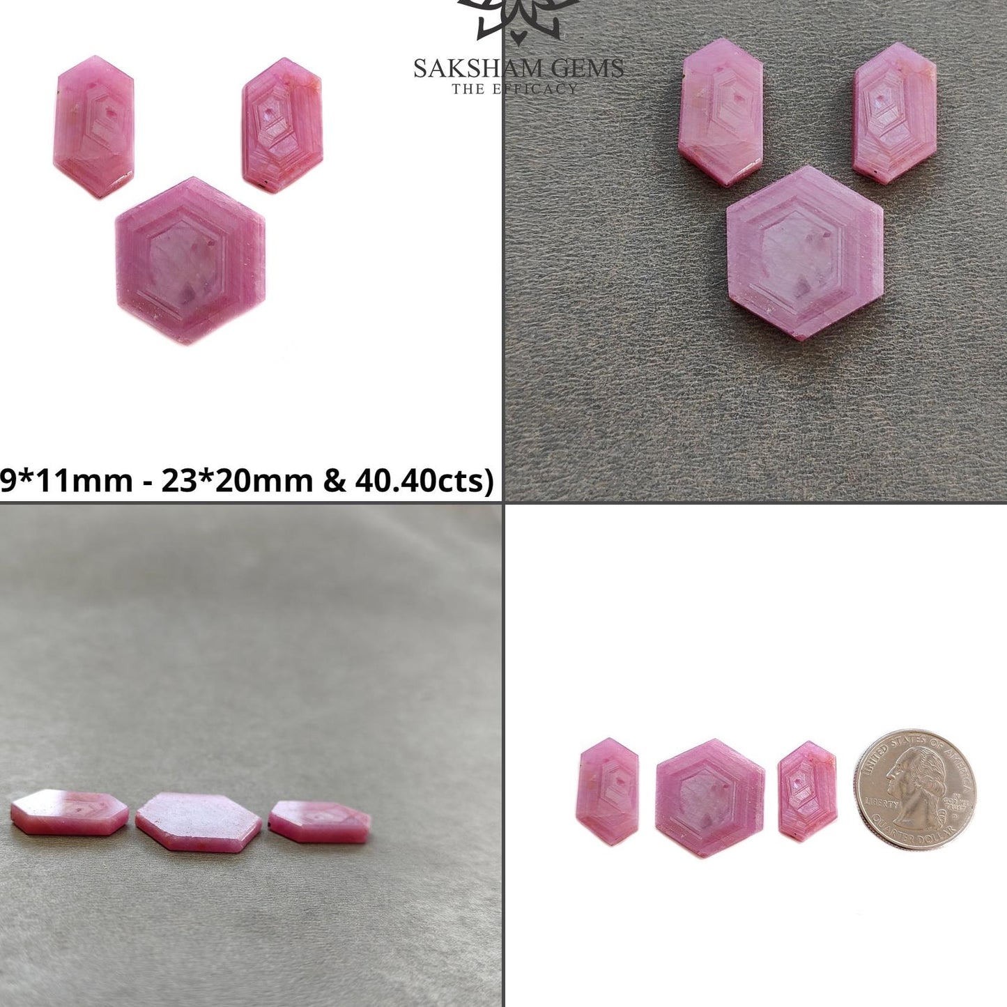 Rosemary Sheen SAPPHIRE Gemstone Flat Slices : Natural Untreated Unheated Pink Sapphire Hexagon Shape Set
