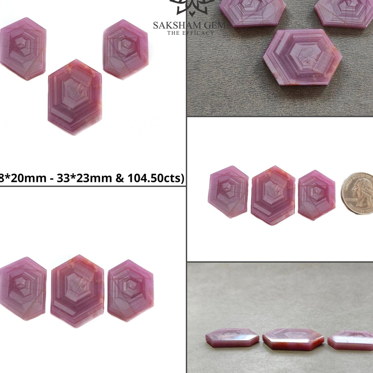 Rosemary Sheen SAPPHIRE Gemstone Flat Slices : Natural Untreated Unheated Pink Sapphire Hexagon Shape Set