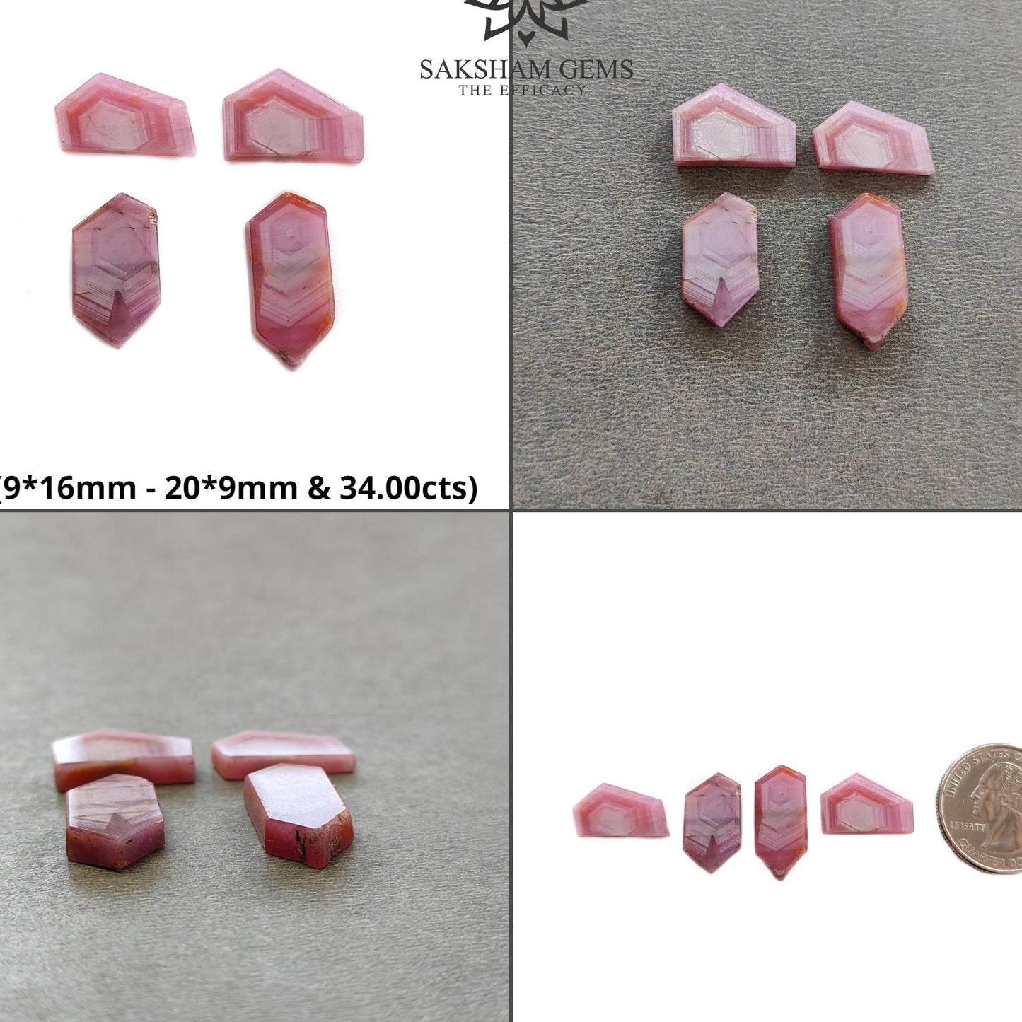 Rosemary Sheen SAPPHIRE Gemstone Flat Slices : Natural Untreated Unheated Pink Sapphire Hexagon Shape Set