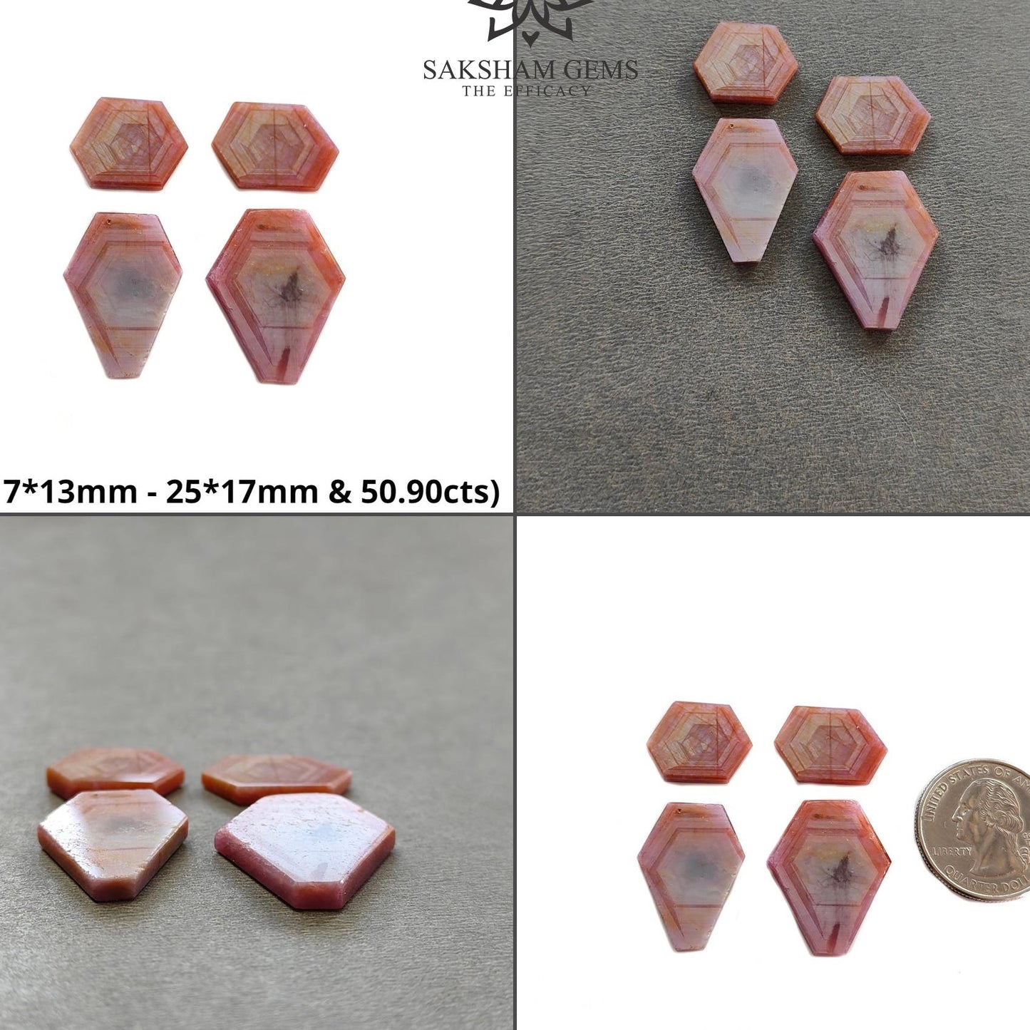 Rosemary Sheen SAPPHIRE Gemstone Flat Slices : Natural Untreated Unheated Pink Sapphire Hexagon Shape Set