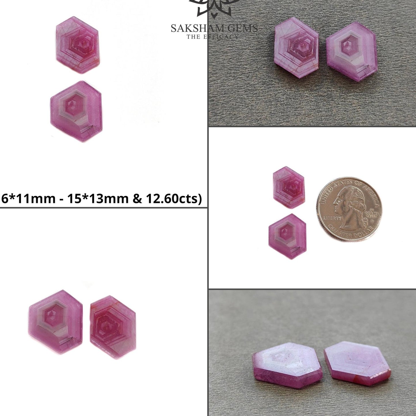 Rosemary Sheen SAPPHIRE Gemstone Flat Slices : Natural Untreated Unheated Pink Sapphire Hexagon Shape Set