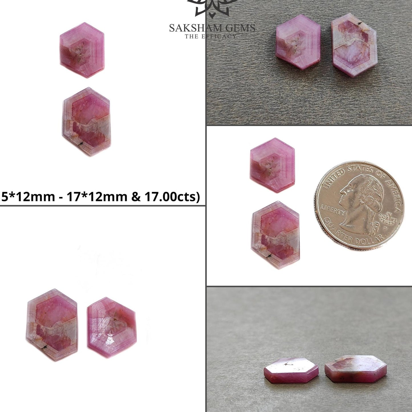 Rosemary Sheen SAPPHIRE Gemstone Flat Slices : Natural Untreated Unheated Pink Sapphire Hexagon Shape Set