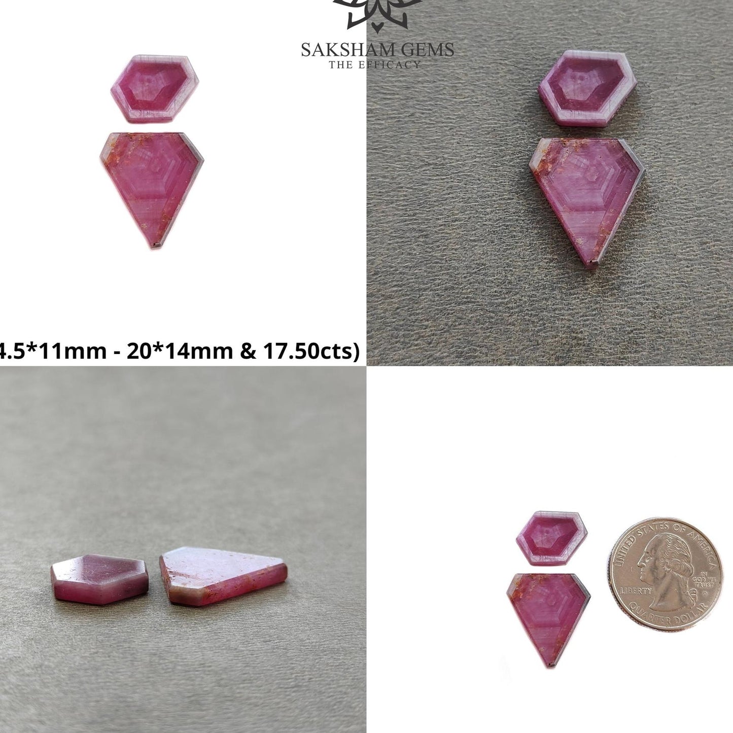Rosemary Sheen SAPPHIRE Gemstone Flat Slices : Natural Untreated Unheated Pink Sapphire Hexagon Shape Set