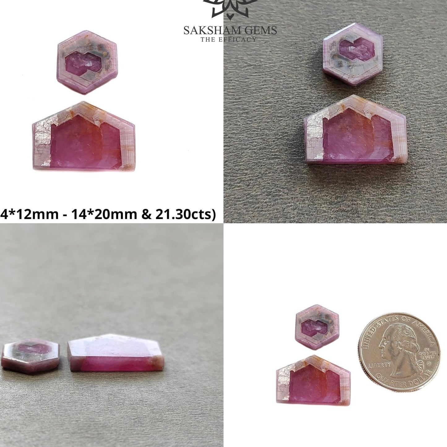 Rosemary Sheen SAPPHIRE Gemstone Flat Slices : Natural Untreated Unheated Pink Sapphire Hexagon Shape Set