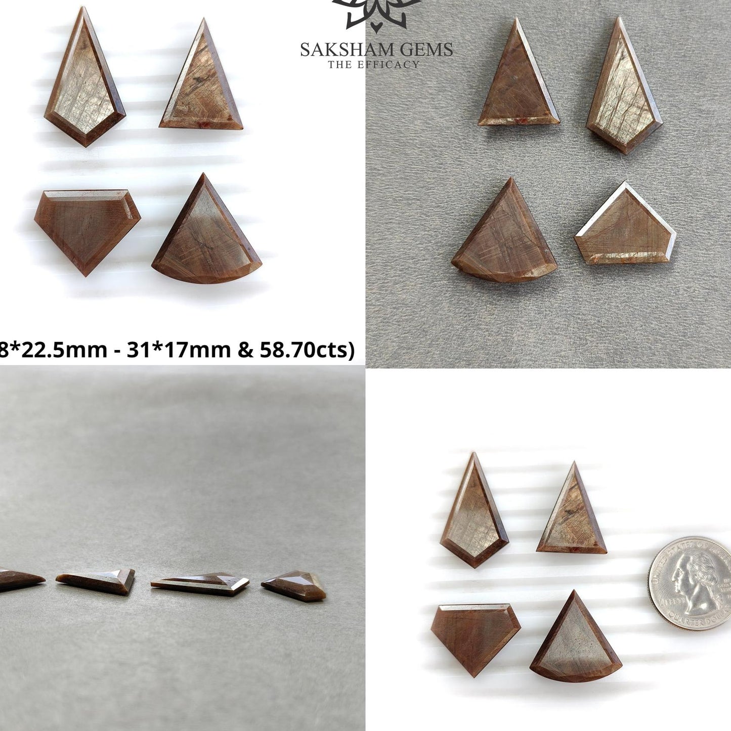 Golden Brown Chocolate Sapphire Gemstone Normal Cut : Natural Untreated Sheen Sapphire Triangle Uneven Shape Sets