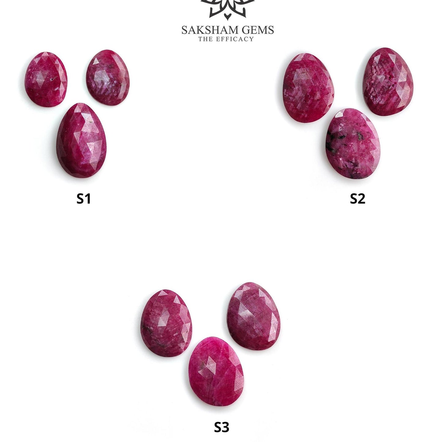 Ruby Gemstone Rose Cut : Natural Untreated Unheated Red Ruby Egg Shape 3pcs Sets