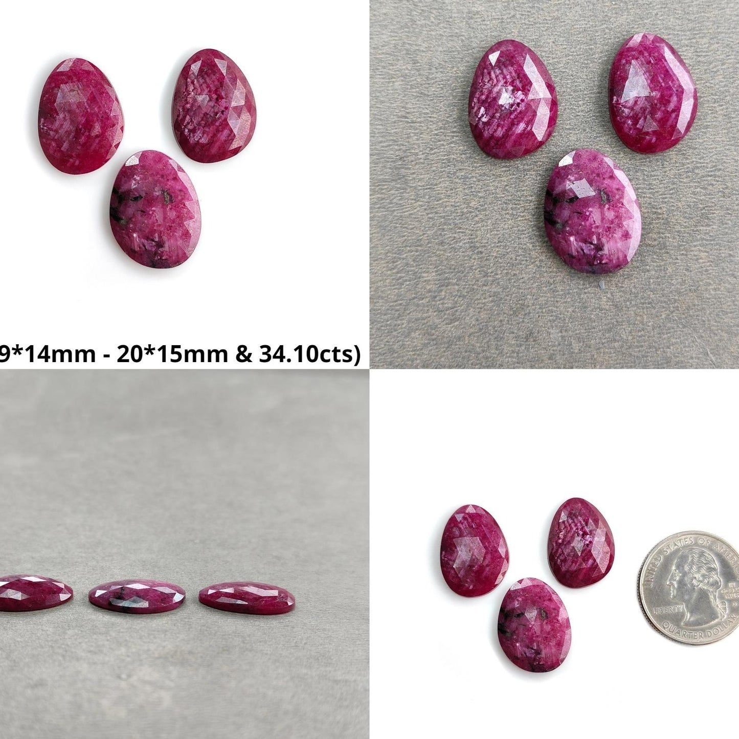 Ruby Gemstone Rose Cut : Natural Untreated Unheated Red Ruby Egg Shape 3pcs Sets