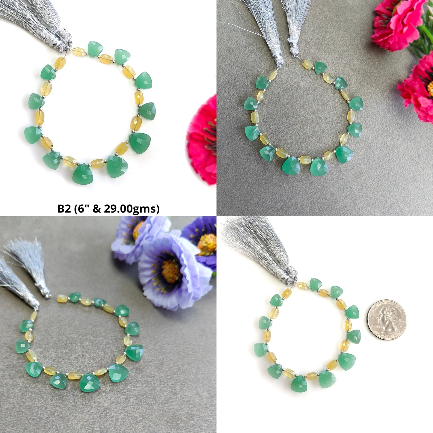 Quartz & Opal Gemstone Checker Cut Beads : Natural Green Quartz Yellow Opal Tringle Cushion Faceted Briolette Loose Beads For Bracelet