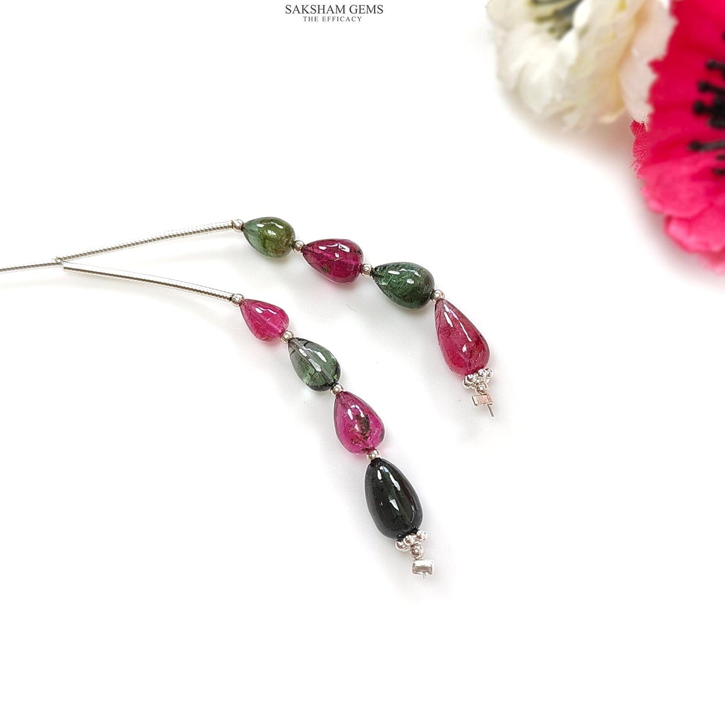 Watermelon Tourmaline Gemstone Loose Beads : 12.00cts Natural Multi Color Tourmaline Plain Teardrops Nuggets 6mm - 10mm