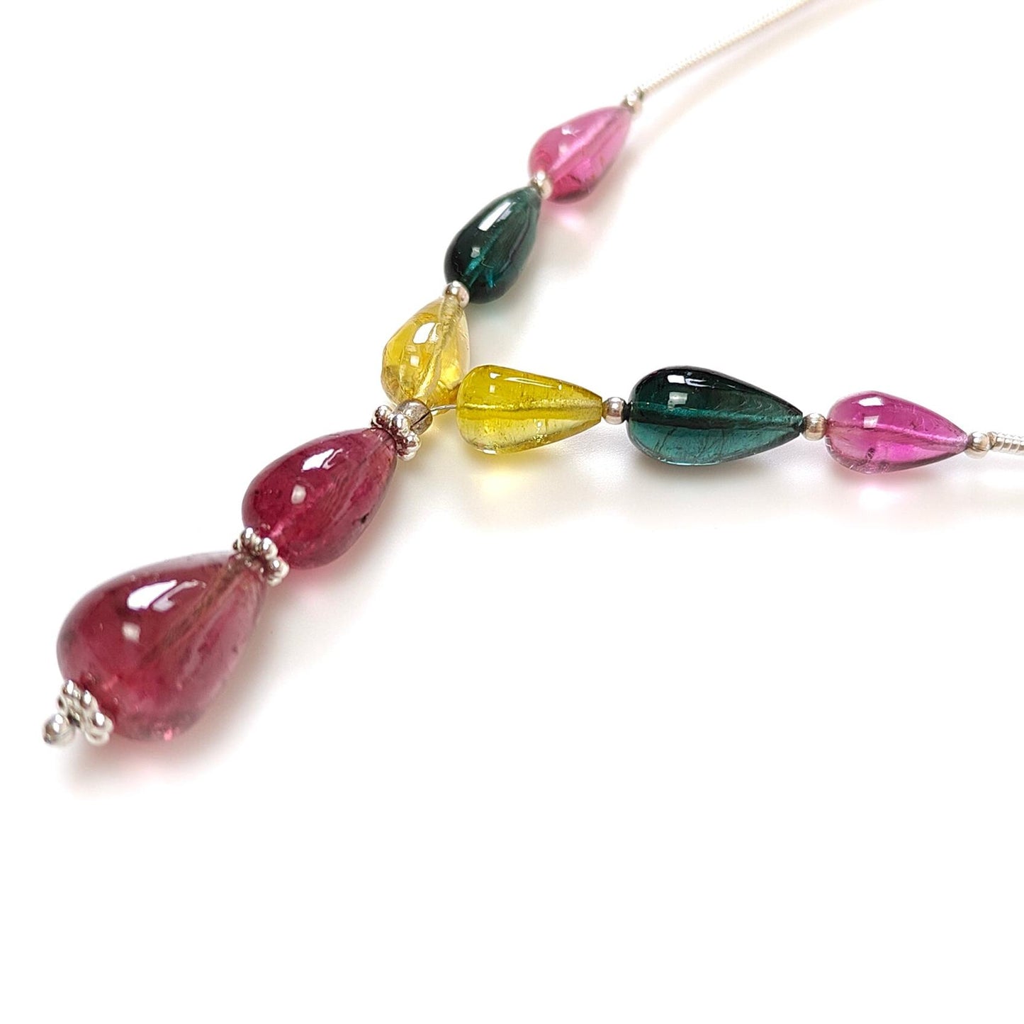 Watermelon Tourmaline Gemstone Loose Beads : 23.00cts Natural Multi Color Tourmaline Plain Teardrops Nuggets 8mm - 12mm