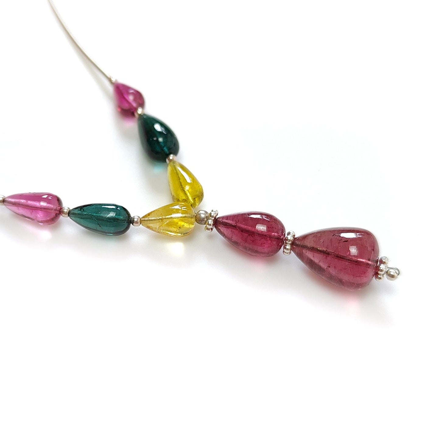 Watermelon Tourmaline Gemstone Loose Beads : 23.00cts Natural Multi Color Tourmaline Plain Teardrops Nuggets 8mm - 12mm