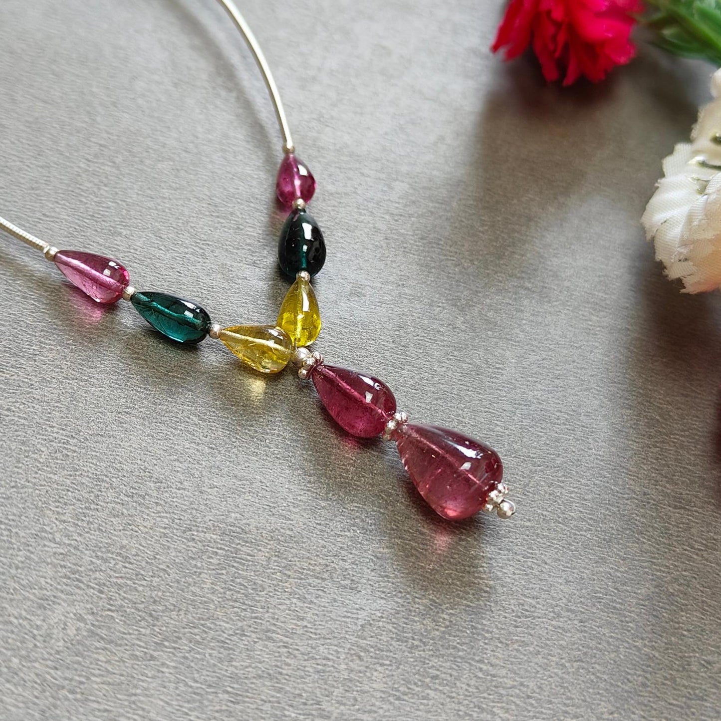Watermelon Tourmaline Gemstone Loose Beads : 23.00cts Natural Multi Color Tourmaline Plain Teardrops Nuggets 8mm - 12mm