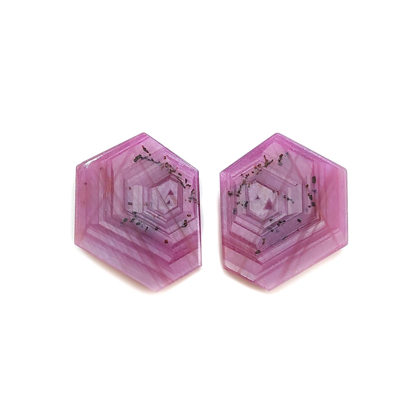 Rosemary Sheen SAPPHIRE Gemstone Flat Slices : Natural Untreated Unheated Pink Sapphire Hexagon Shape 1pc 2pcs Set