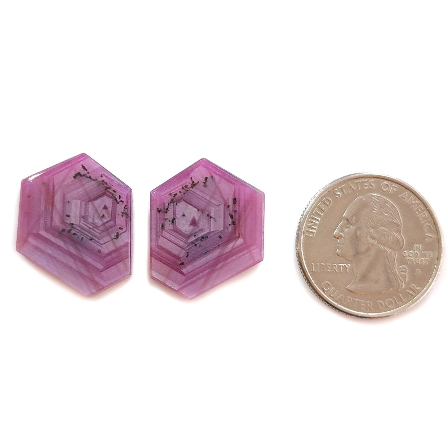 Rosemary Sheen SAPPHIRE Gemstone Flat Slices : Natural Untreated Unheated Pink Sapphire Hexagon Shape 1pc 2pcs Set