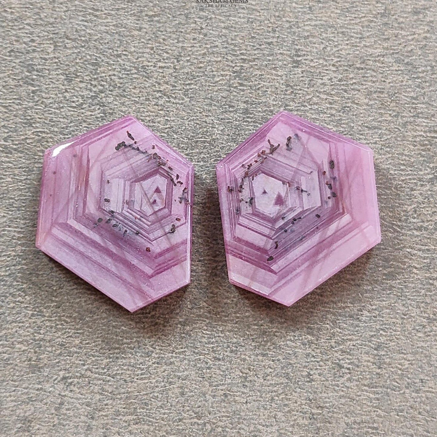 Rosemary Sheen SAPPHIRE Gemstone Flat Slices : Natural Untreated Unheated Pink Sapphire Hexagon Shape 1pc 2pcs Set