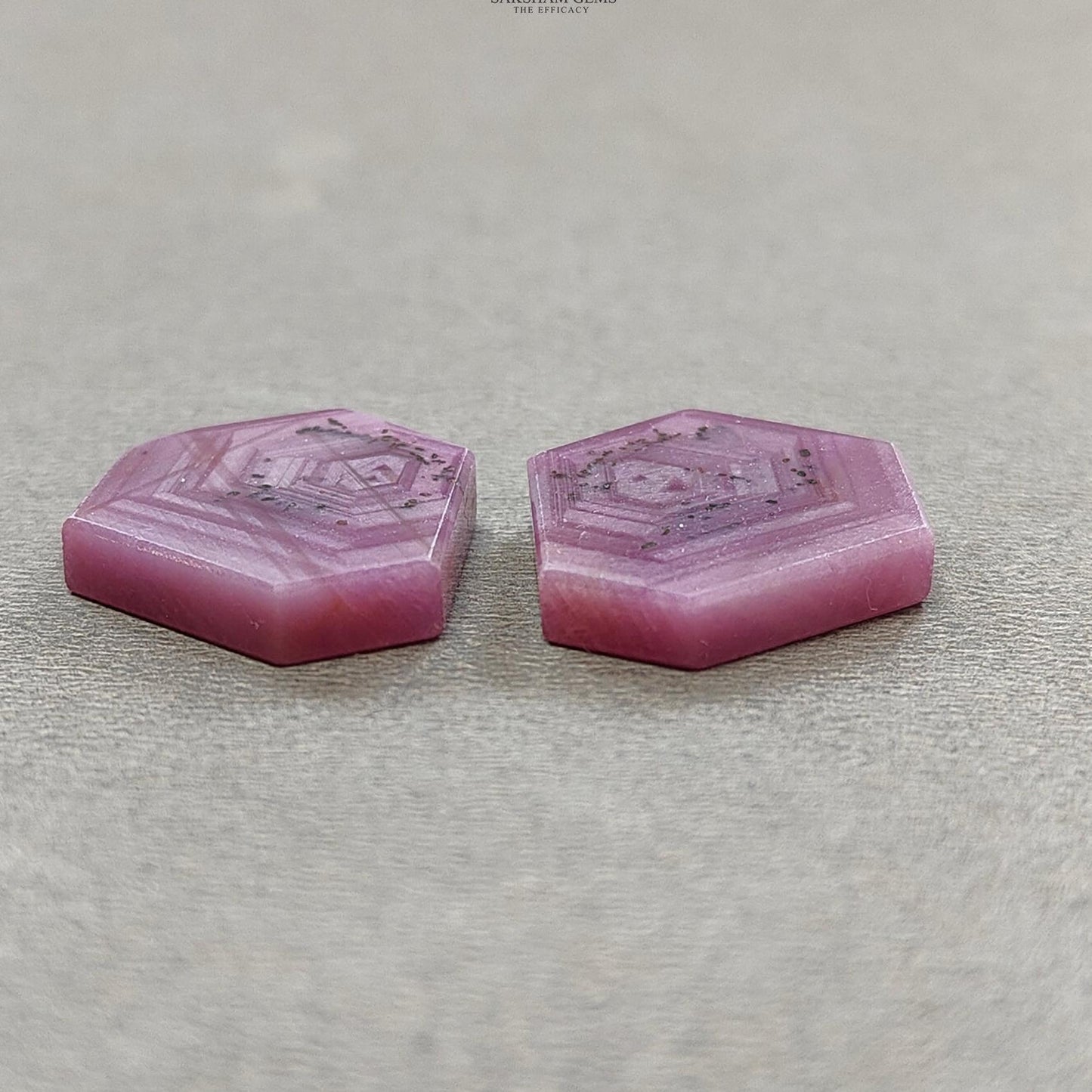 Rosemary Sheen SAPPHIRE Gemstone Flat Slices : Natural Untreated Unheated Pink Sapphire Hexagon Shape 1pc 2pcs Set