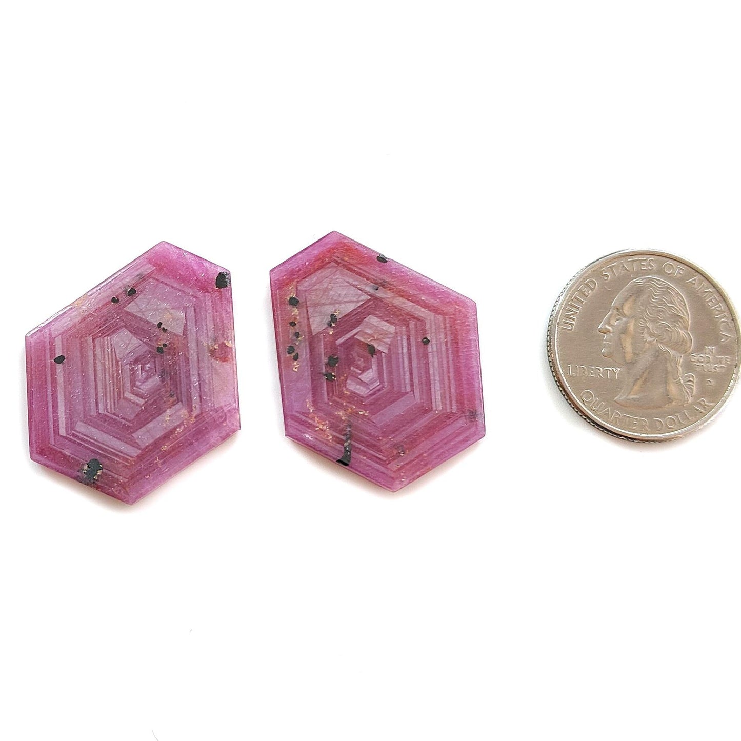Rosemary Sheen SAPPHIRE Gemstone Flat Slices : Natural Untreated Unheated Pink Sapphire Hexagon Shape 2pcs Set