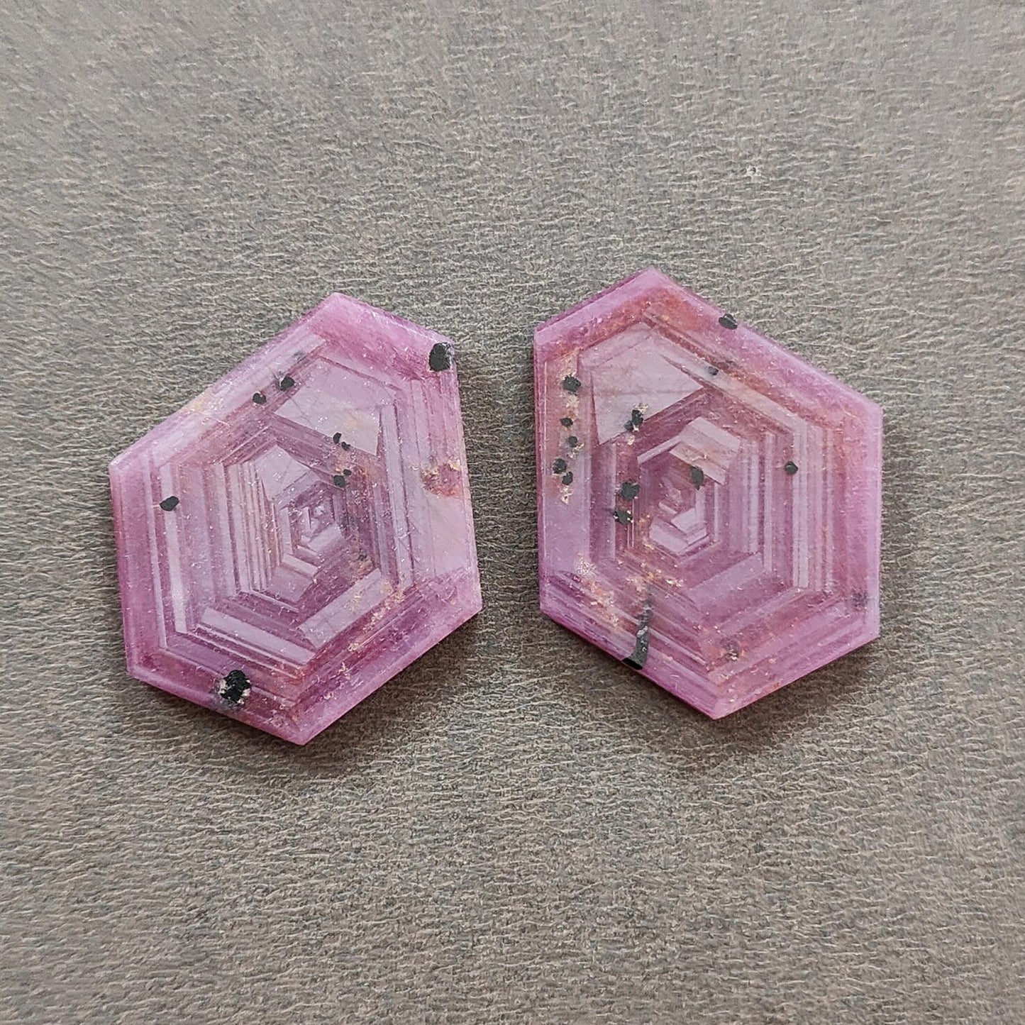 Rosemary Sheen SAPPHIRE Gemstone Flat Slices : Natural Untreated Unheated Pink Sapphire Hexagon Shape 2pcs Set