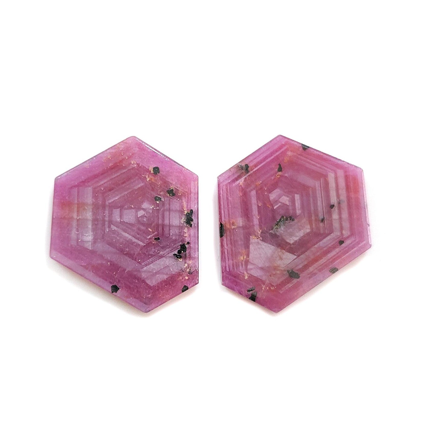 Rosemary Sheen SAPPHIRE Gemstone Flat Slices : Natural Untreated Unheated Pink Sapphire Hexagon Shape 2pcs Set