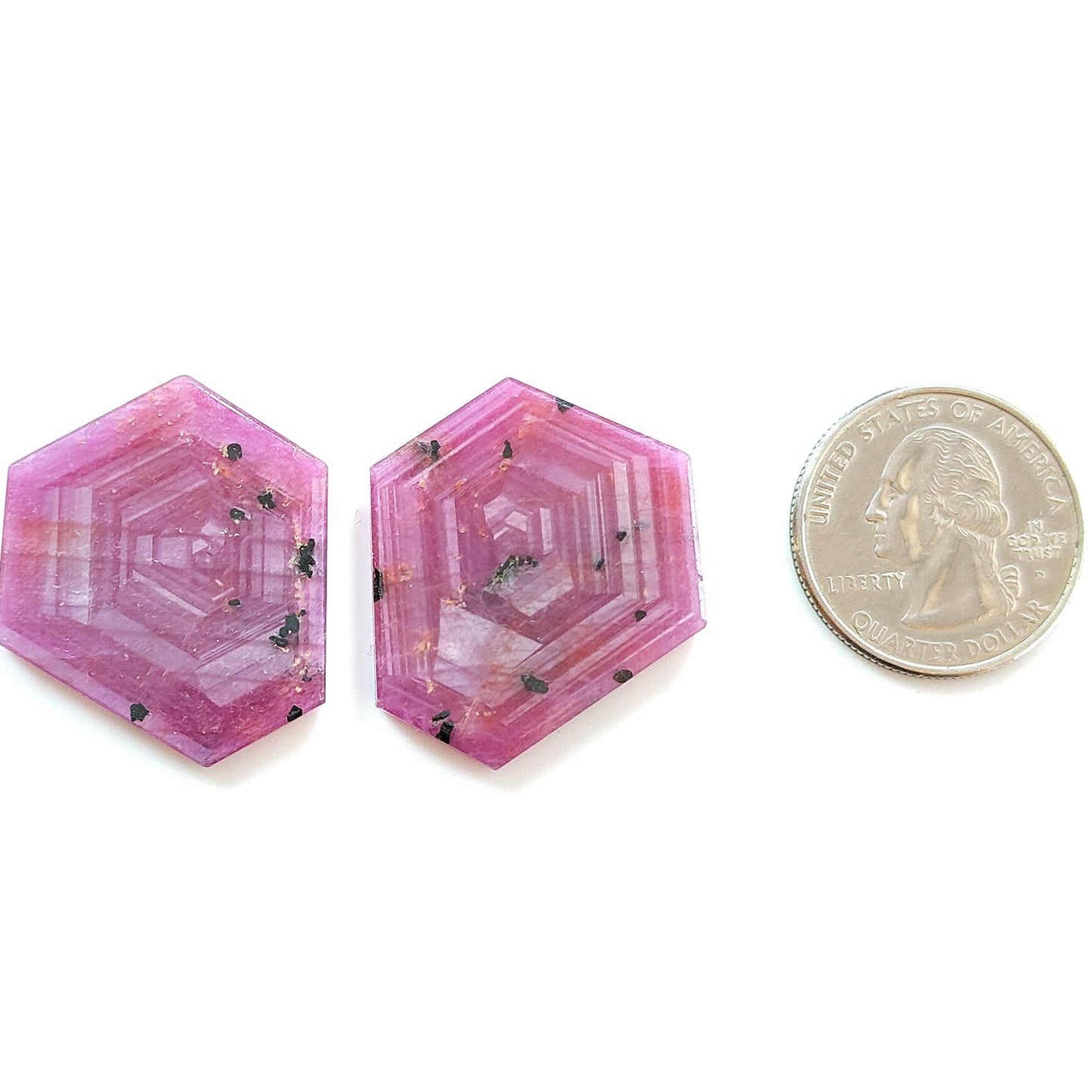 Rosemary Sheen SAPPHIRE Gemstone Flat Slices : Natural Untreated Unheated Pink Sapphire Hexagon Shape 2pcs Set