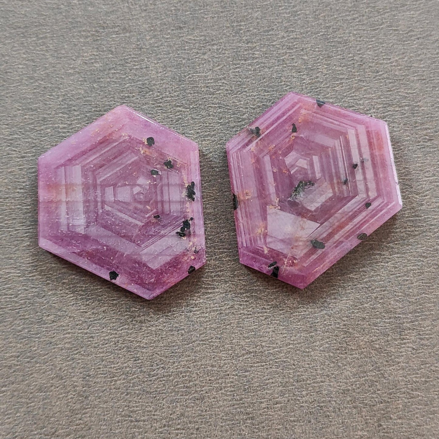 Rosemary Sheen SAPPHIRE Gemstone Flat Slices : Natural Untreated Unheated Pink Sapphire Hexagon Shape 2pcs Set