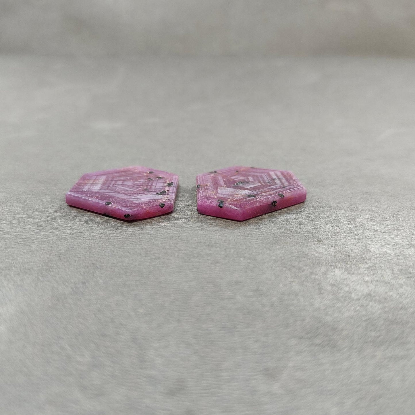 Rosemary Sheen SAPPHIRE Gemstone Flat Slices : Natural Untreated Unheated Pink Sapphire Hexagon Shape 2pcs Set