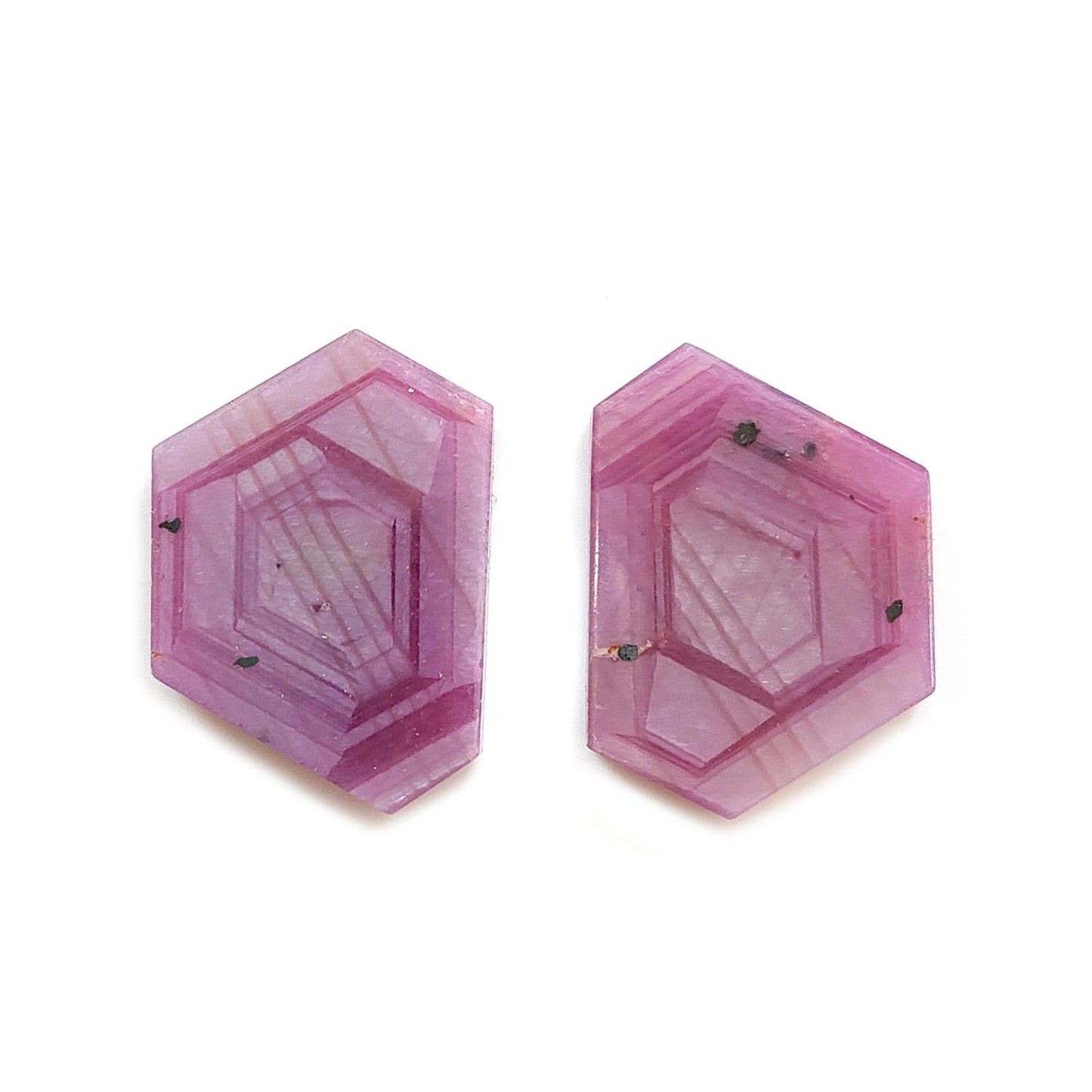 Rosemary Sheen SAPPHIRE Gemstone Flat Slices : Natural Untreated Unheated Pink Sapphire Hexagon Shape 2pcs 3pcs Set