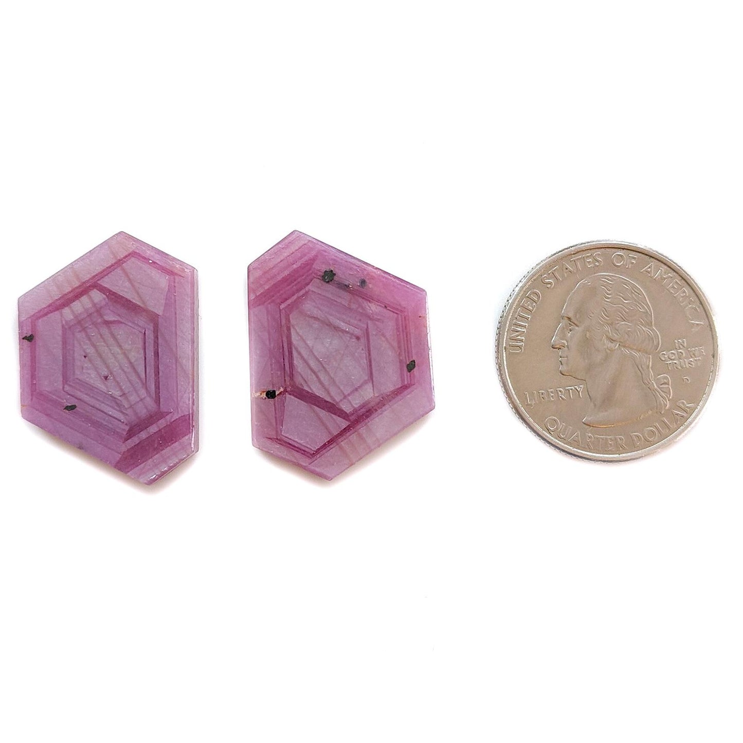 Rosemary Sheen SAPPHIRE Gemstone Flat Slices : Natural Untreated Unheated Pink Sapphire Hexagon Shape 2pcs 3pcs Set