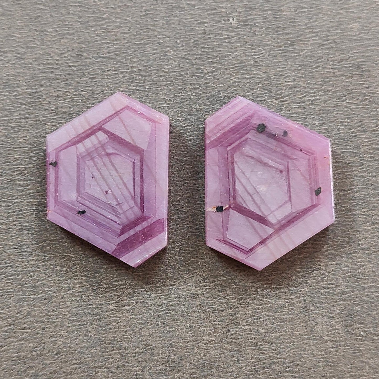 Rosemary Sheen SAPPHIRE Gemstone Flat Slices : Natural Untreated Unheated Pink Sapphire Hexagon Shape 2pcs 3pcs Set