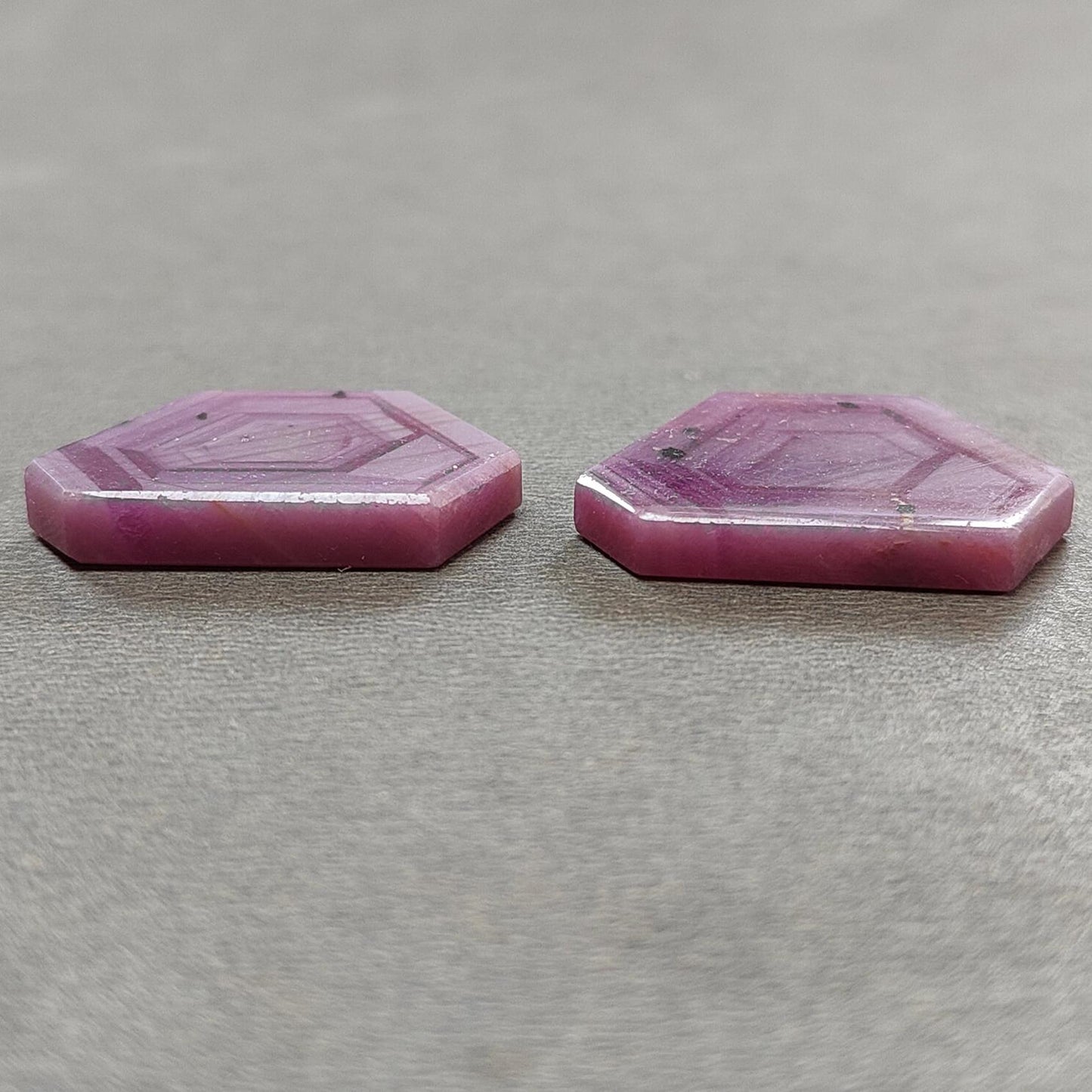 Rosemary Sheen SAPPHIRE Gemstone Flat Slices : Natural Untreated Unheated Pink Sapphire Hexagon Shape 2pcs 3pcs Set