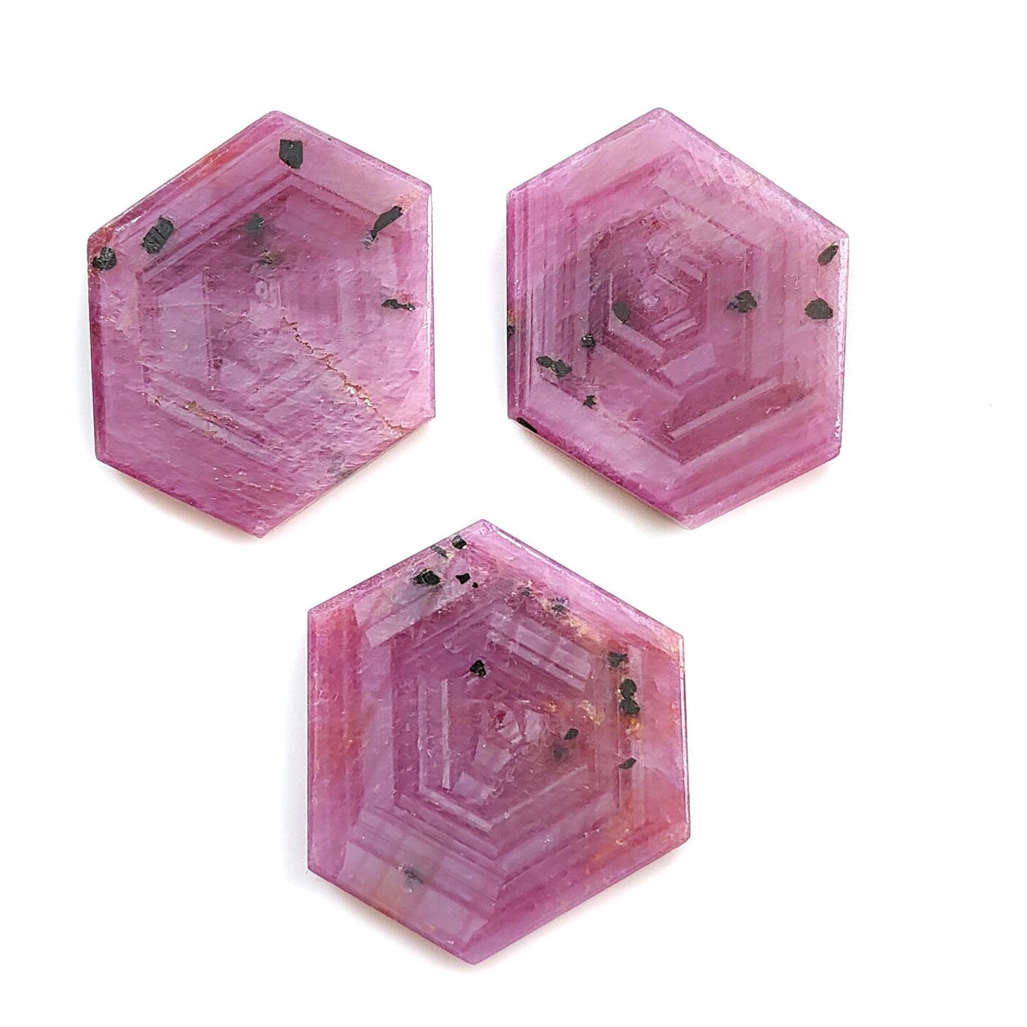 Rosemary Sheen SAPPHIRE Gemstone Flat Slices : Natural Untreated Unheated Pink Sapphire Hexagon Shape 2pcs 3pcs Set