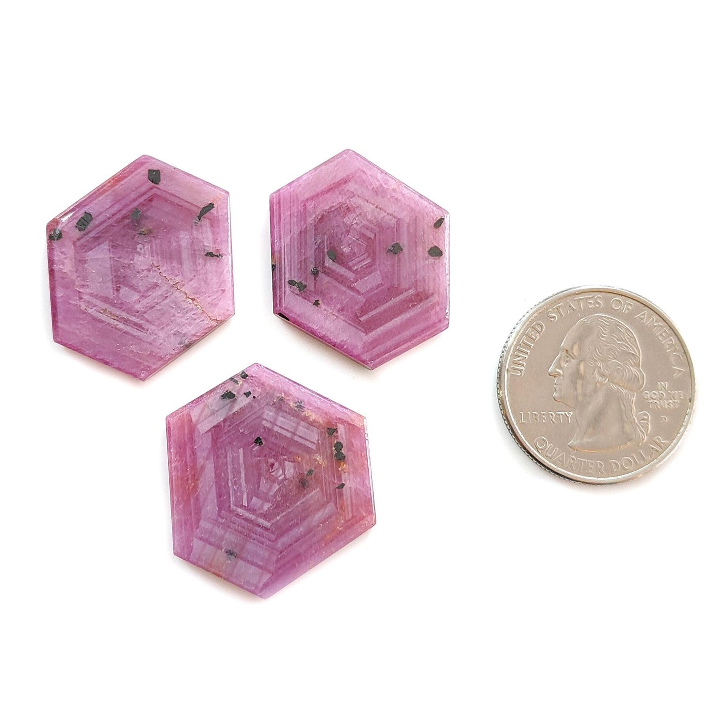 Rosemary Sheen SAPPHIRE Gemstone Flat Slices : Natural Untreated Unheated Pink Sapphire Hexagon Shape 2pcs 3pcs Set