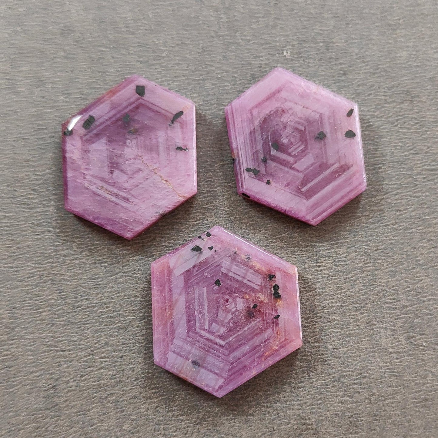 Rosemary Sheen SAPPHIRE Gemstone Flat Slices : Natural Untreated Unheated Pink Sapphire Hexagon Shape 2pcs 3pcs Set
