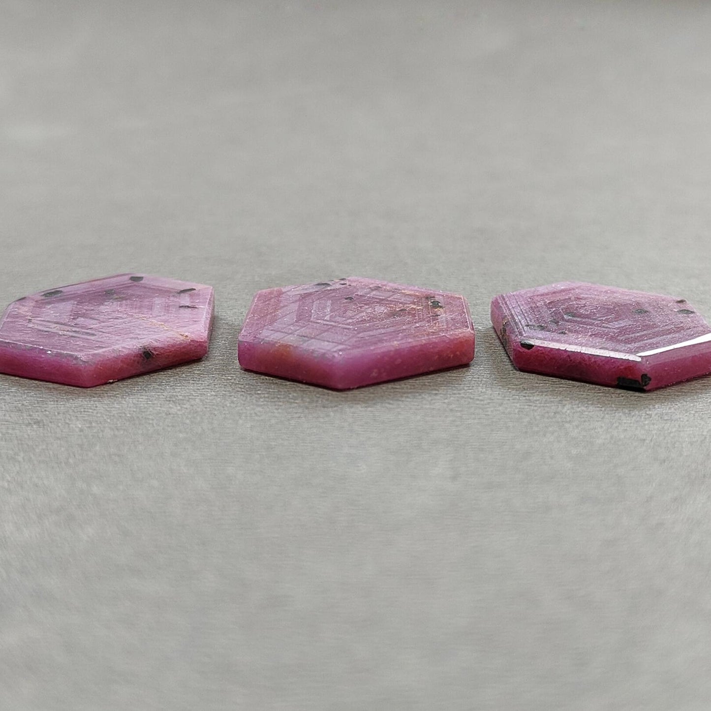 Rosemary Sheen SAPPHIRE Gemstone Flat Slices : Natural Untreated Unheated Pink Sapphire Hexagon Shape 2pcs 3pcs Set