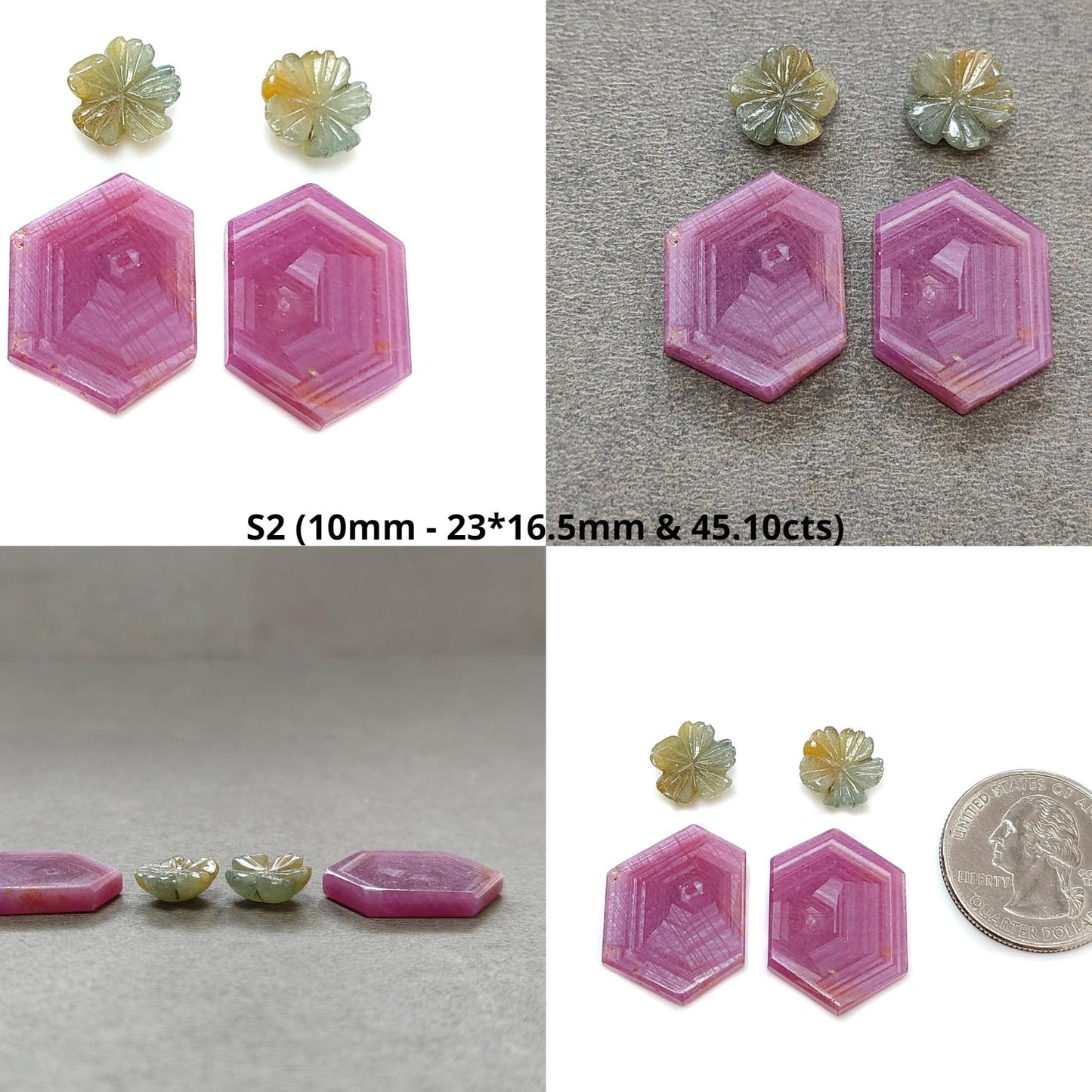 Rosemary Sheen SAPPHIRE Gemstone Flat Slices & Flower Carving : Natural Untreated Unheated Multi Sapphire Round , Hexagon Shapes Sets