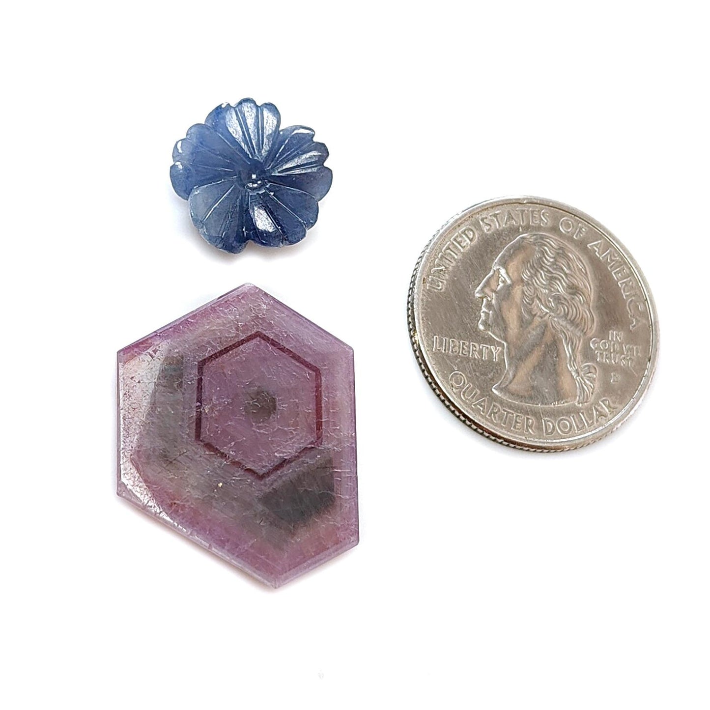 Rosemary Sheen SAPPHIRE Gemstone Flat Slices & Flower Carving : Natural Untreated Unheated Multi Sapphire Round , Hexagon Shapes Sets