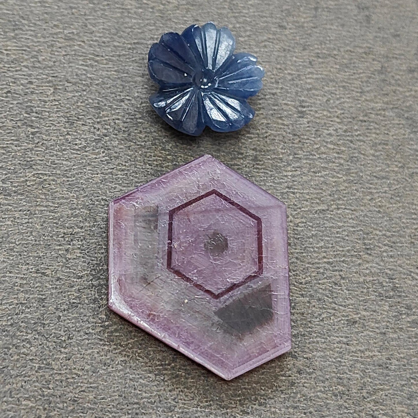 Rosemary Sheen SAPPHIRE Gemstone Flat Slices & Flower Carving : Natural Untreated Unheated Multi Sapphire Round , Hexagon Shapes Sets