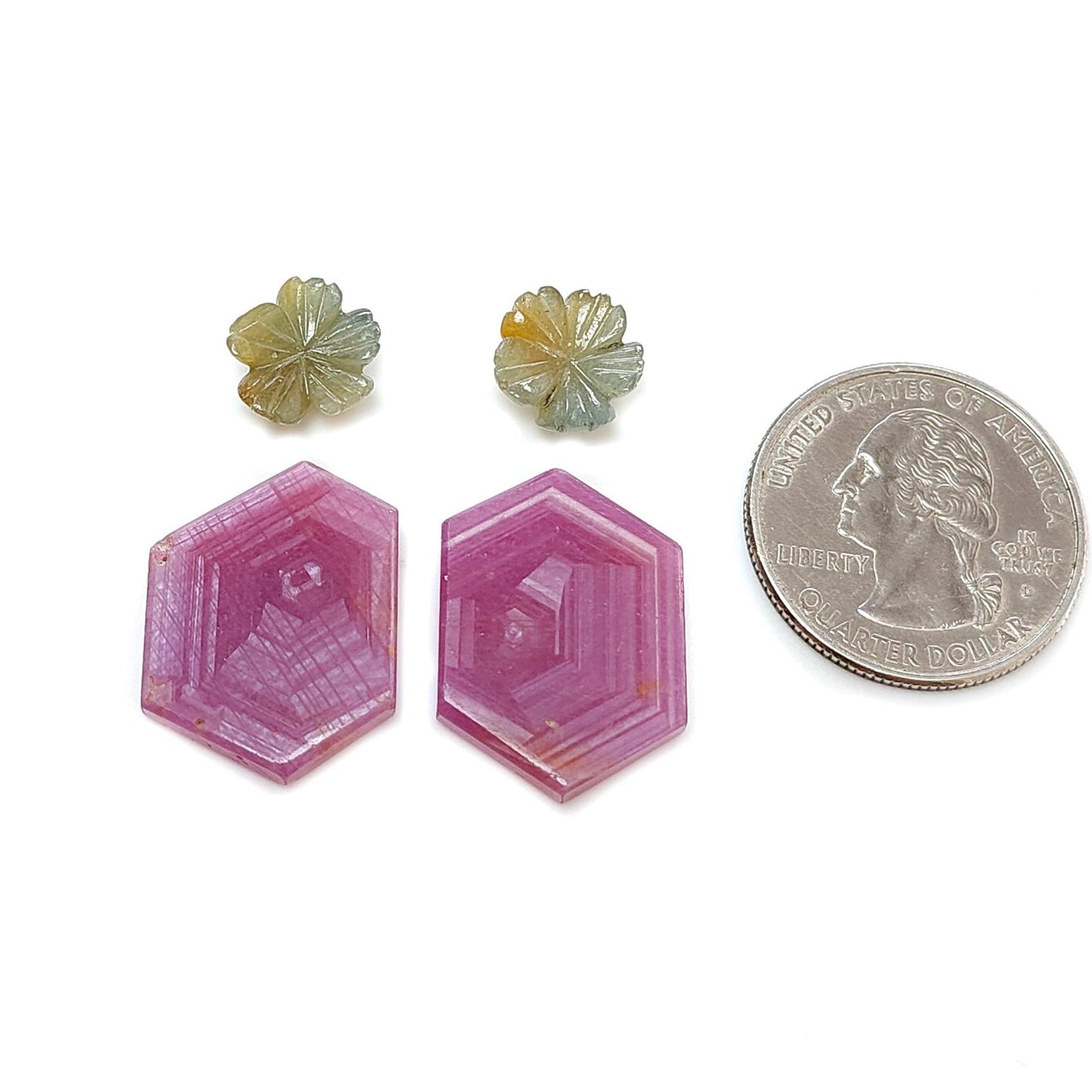 Rosemary Sheen SAPPHIRE Gemstone Flat Slices & Flower Carving : Natural Untreated Unheated Multi Sapphire Round , Hexagon Shapes Sets