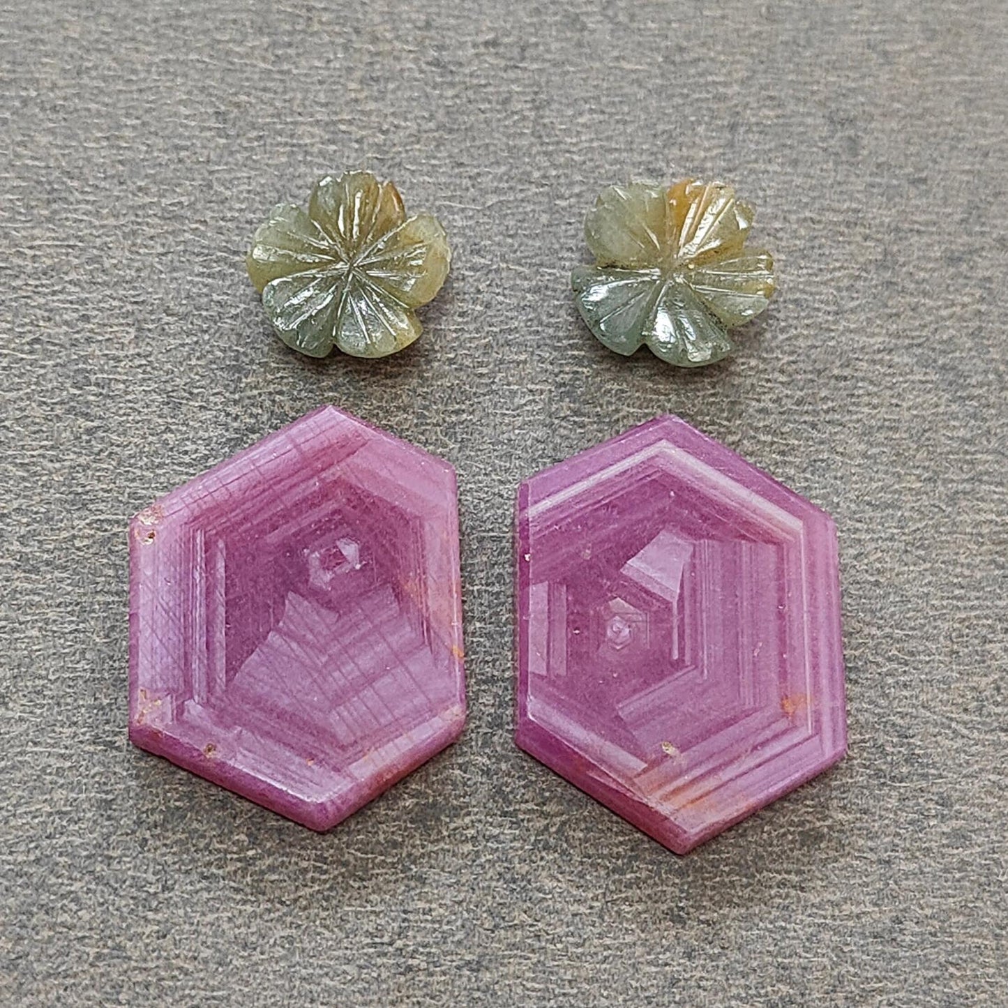 Rosemary Sheen SAPPHIRE Gemstone Flat Slices & Flower Carving : Natural Untreated Unheated Multi Sapphire Round , Hexagon Shapes Sets