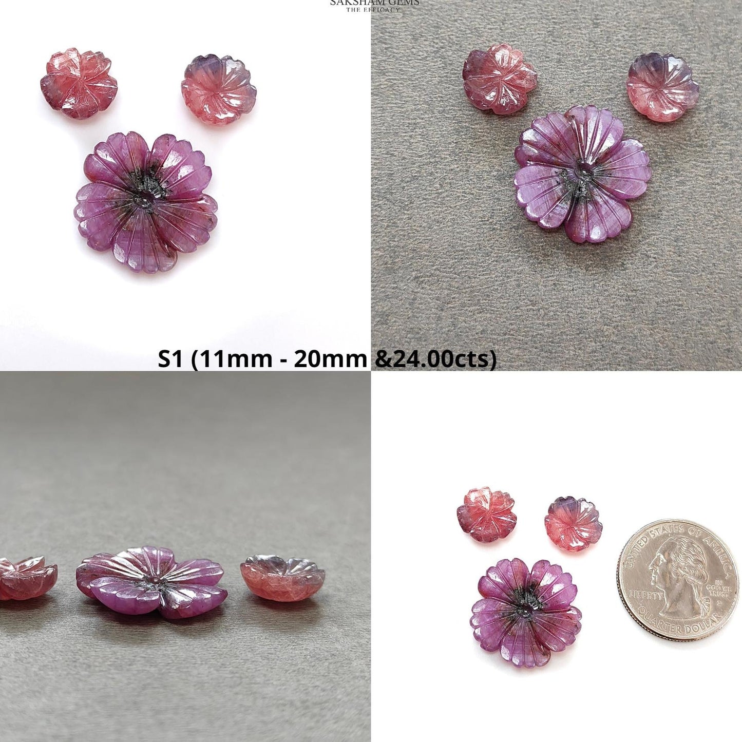 Rosemary Sheen SAPPHIRE Gemstone Flat Slices & Flower Carving : Natural Untreated Unheated Multi Sapphire Round , Hexagon Shapes Sets