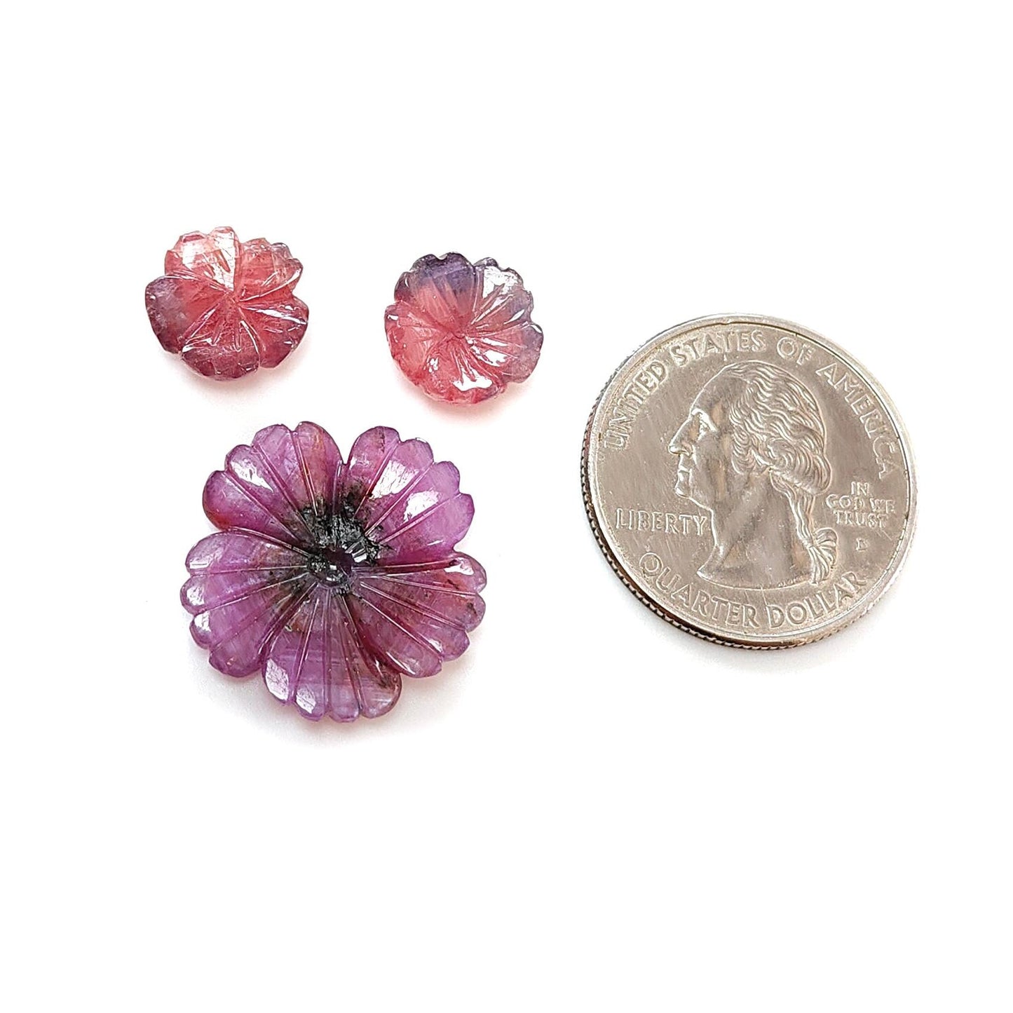Rosemary Sheen SAPPHIRE Gemstone Flat Slices & Flower Carving : Natural Untreated Unheated Multi Sapphire Round , Hexagon Shapes Sets