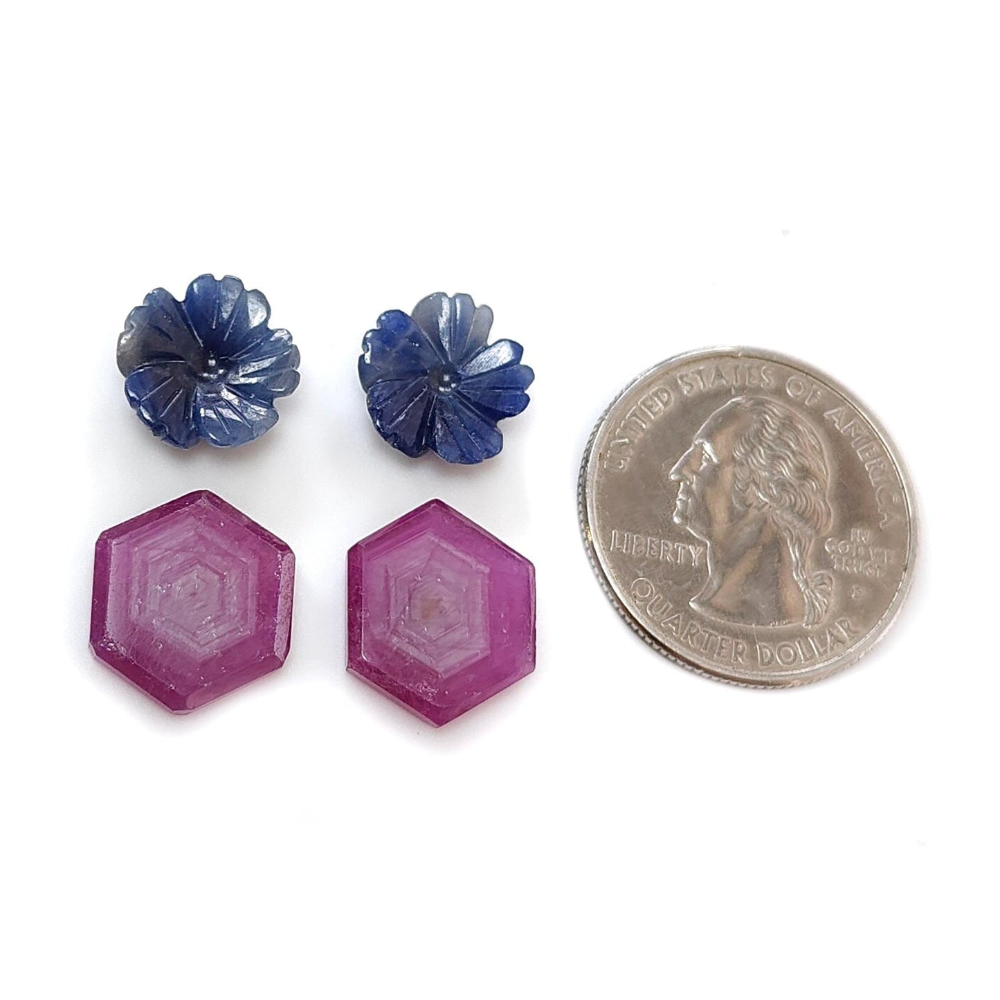Rosemary Sheen SAPPHIRE Gemstone Flat Slices & Flower Carving : Natural Untreated Unheated Multi Sapphire Round , Hexagon Shapes Sets