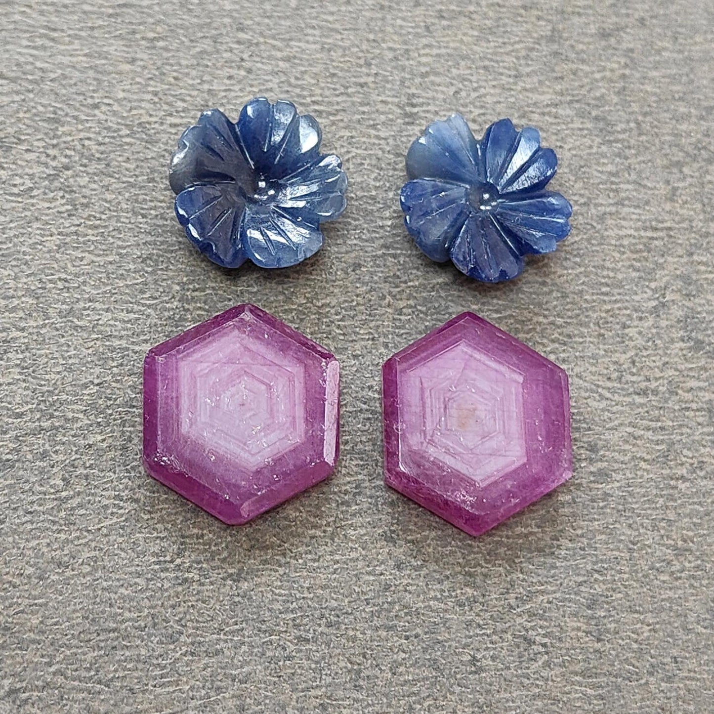 Rosemary Sheen SAPPHIRE Gemstone Flat Slices & Flower Carving : Natural Untreated Unheated Multi Sapphire Round , Hexagon Shapes Sets