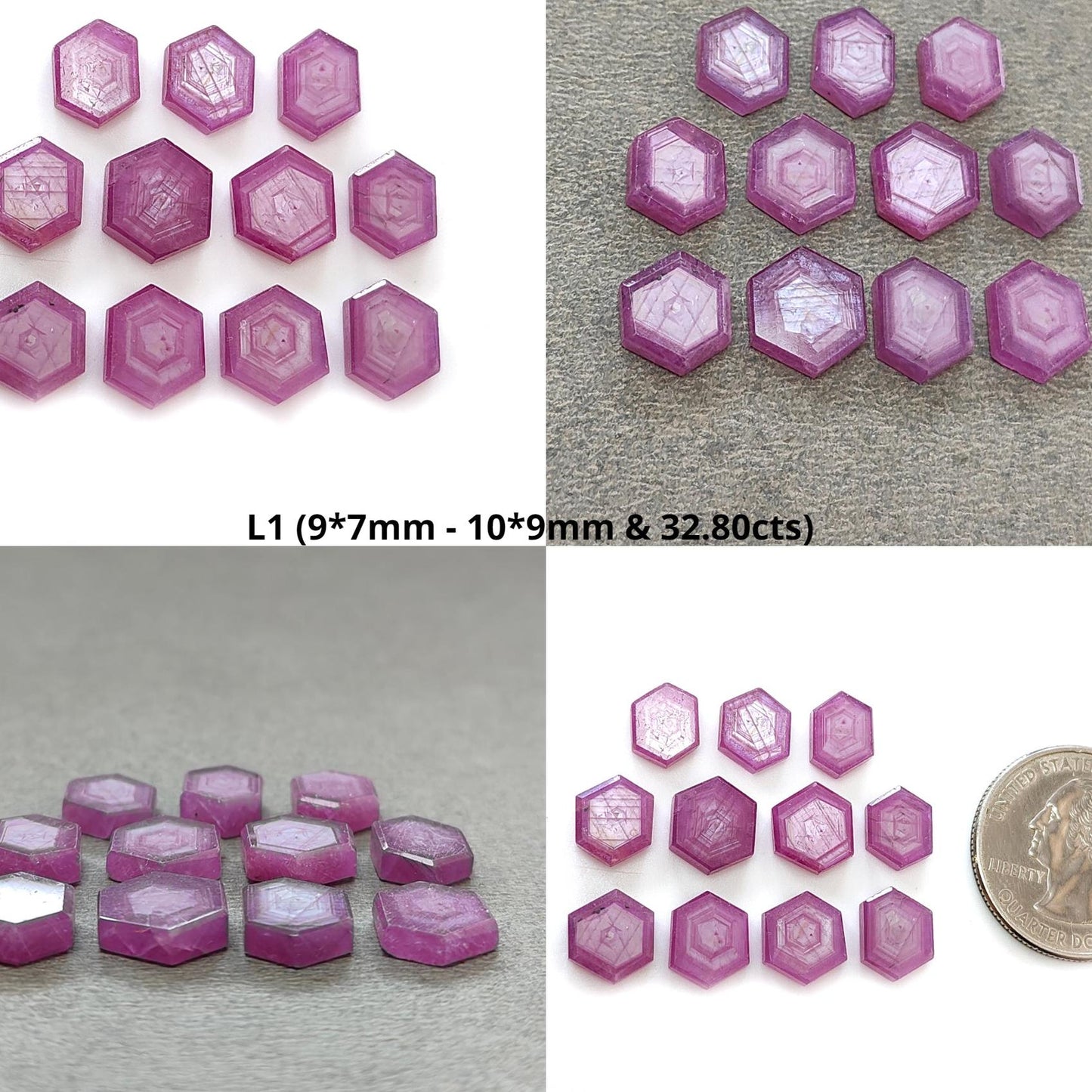 Rosemary Sheen SAPPHIRE Gemstone Flat Slices : Natural Untreated Unheated Pink Sapphire Hexagon Shape 11pcs 14pcs Lots
