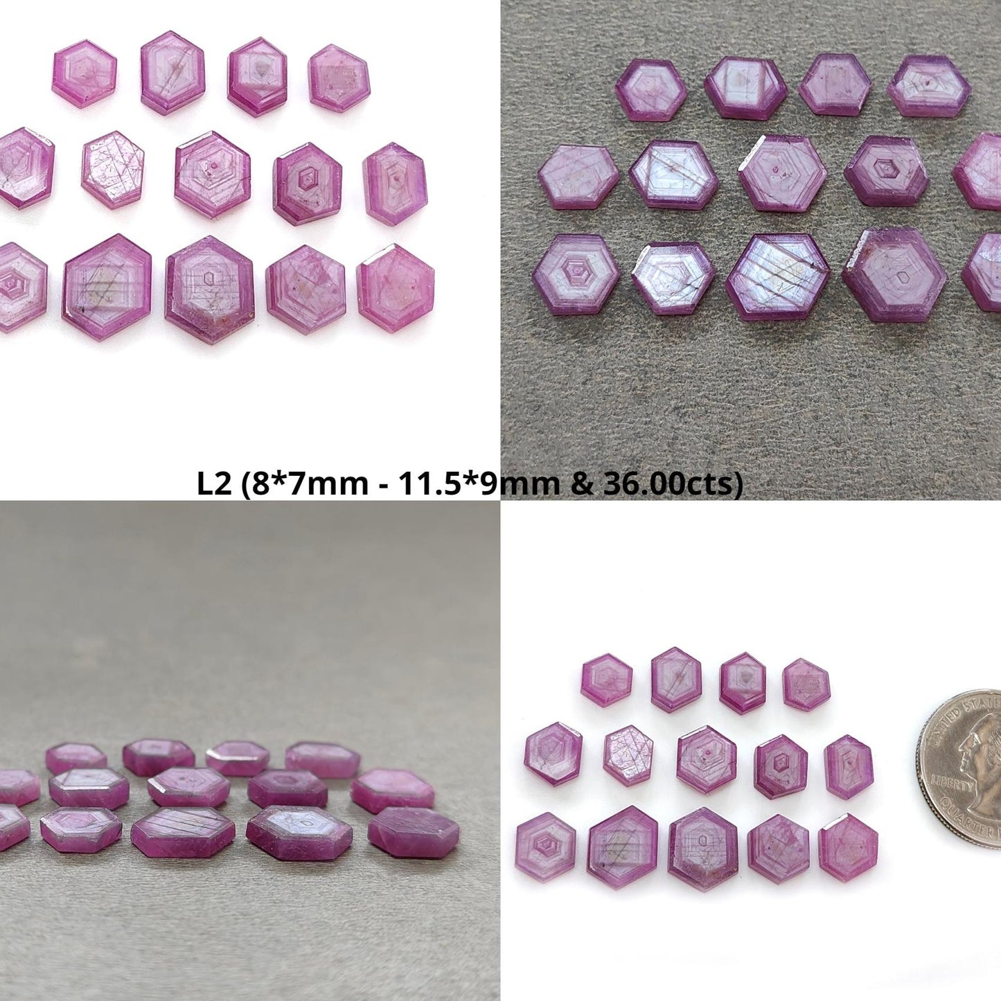 Rosemary Sheen SAPPHIRE Gemstone Flat Slices : Natural Untreated Unheated Pink Sapphire Hexagon Shape 11pcs 14pcs Lots