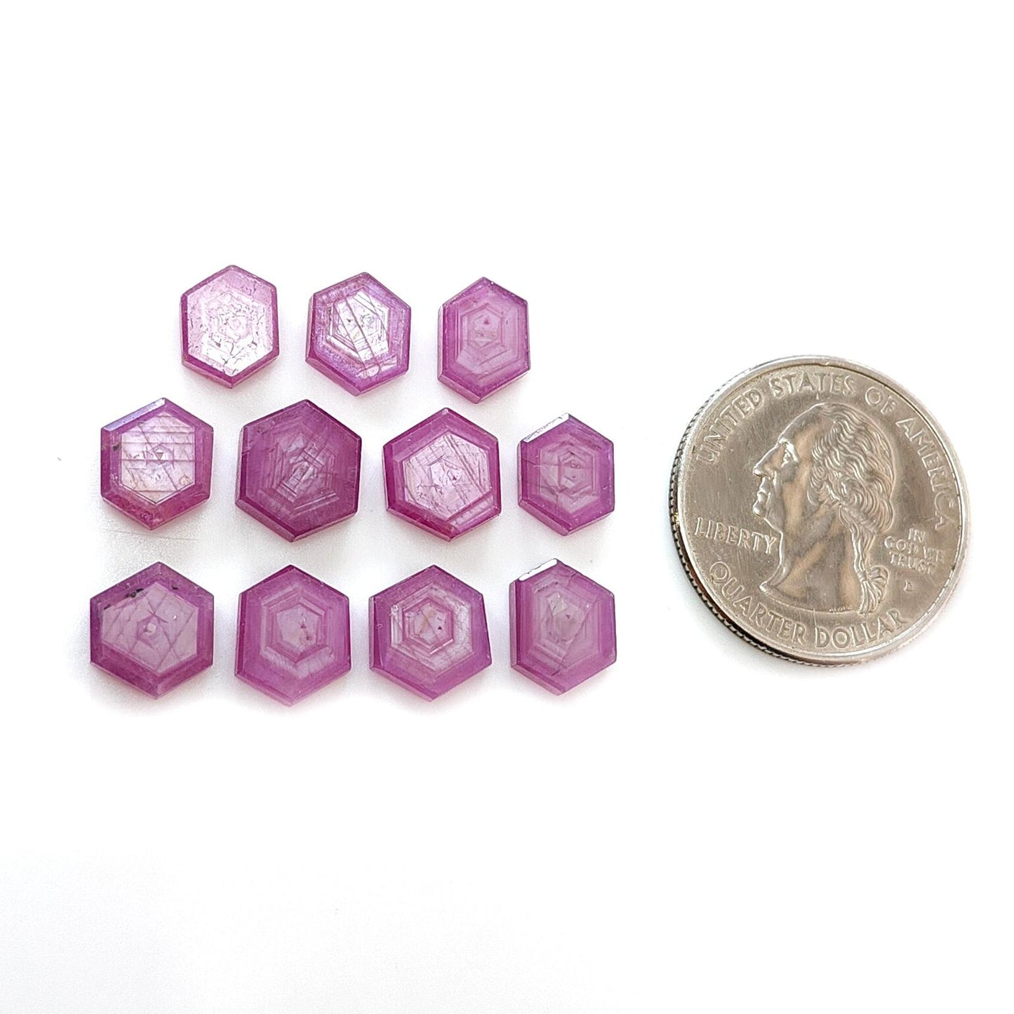 Rosemary Sheen SAPPHIRE Gemstone Flat Slices : Natural Untreated Unheated Pink Sapphire Hexagon Shape 11pcs 14pcs Lots
