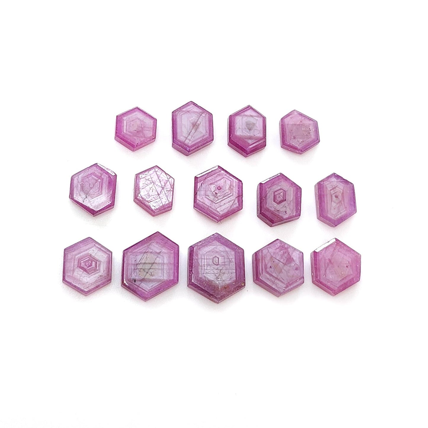 Rosemary Sheen SAPPHIRE Gemstone Flat Slices : Natural Untreated Unheated Pink Sapphire Hexagon Shape 11pcs 14pcs Lots