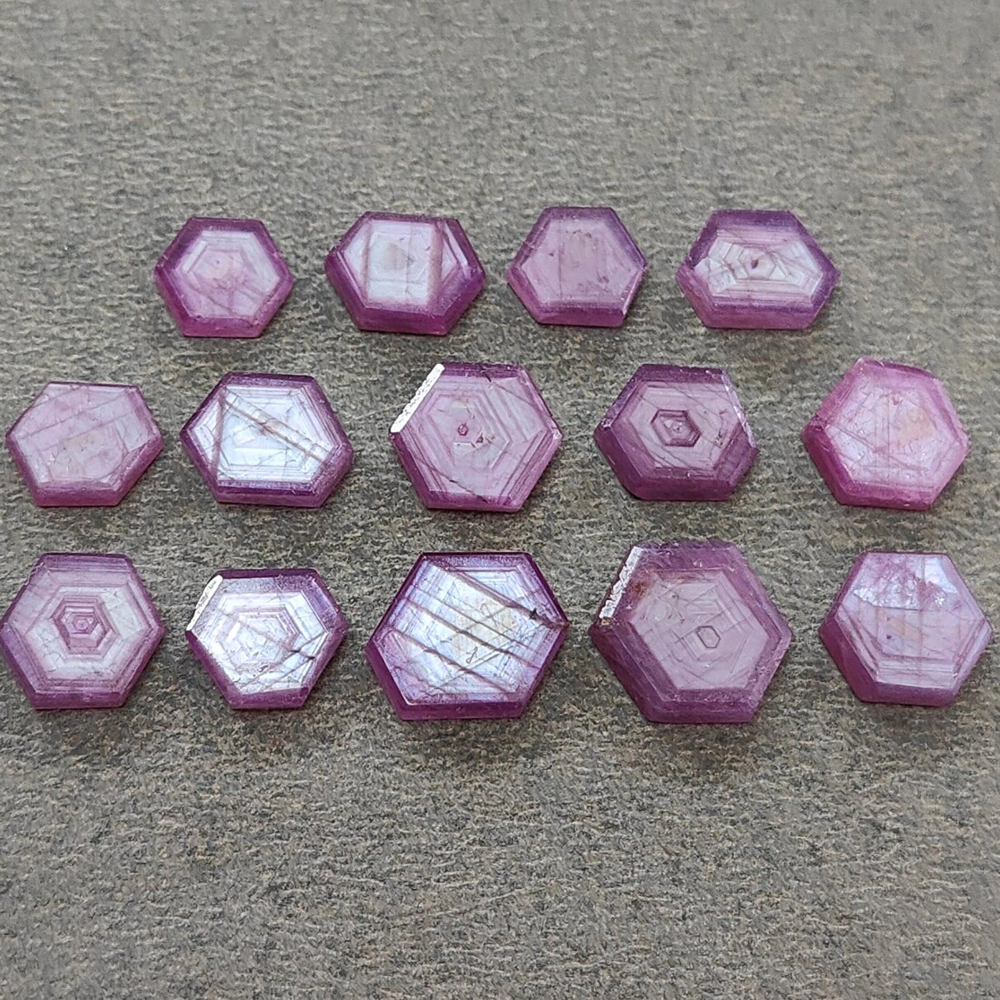 Rosemary Sheen SAPPHIRE Gemstone Flat Slices : Natural Untreated Unheated Pink Sapphire Hexagon Shape 11pcs 14pcs Lots