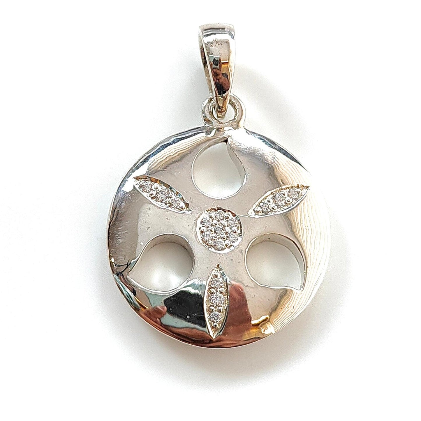 925 Sterling Silver CZ Pendant : 9.34gms (apx) Fashion Round Cubic Zirconia Pendant With Normal Loop 1.25" Gift For Her